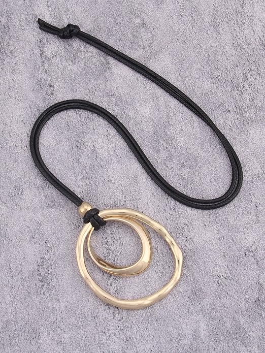 Boho Necklaces for Women Chunky Circle Necklace Layered Boho Circle Leather Choker Necklace Long Vintage Necklaces Bohemian Jewlery Gifts