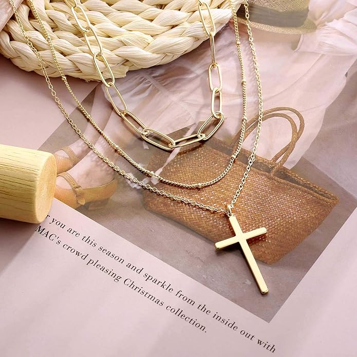 Turandoss Dainty Layered Choker Necklace, Handmade Y Pendant Necklace Multilayer Bar Disc Necklace Adjustable Layering Choker Necklaces for Women