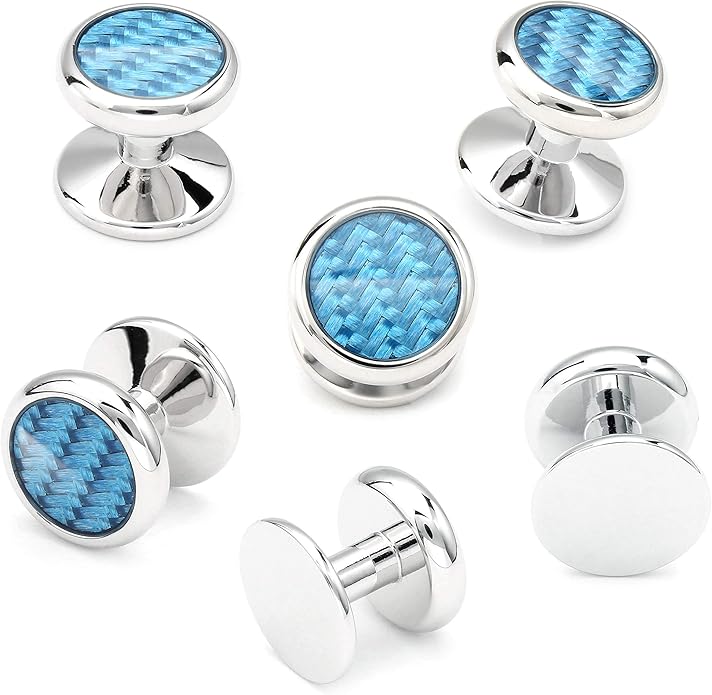 HAWSON Cufflinks and Studs for Men-Fashion Men Vintage Enamel Carbon Fiber Tuxedo Shirt Cufflinks and Studs Set for Regular Wedding Business Accessories