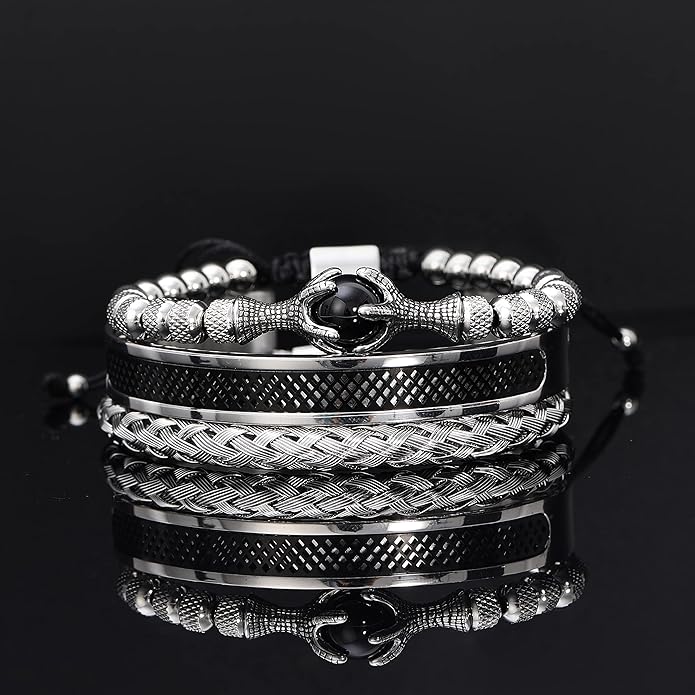 WFYOU 3PCS Stainless Steel Bracelets for Men Gold Roman Numeral Bangle Bracelet Twisted Cable Bracelet Adjustable Cuff Bracelet Mens Luxury Jewelry Bracelets Gifts