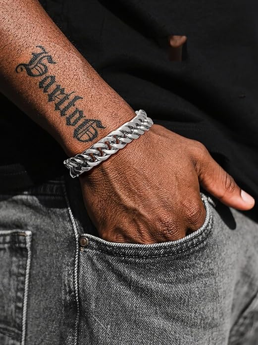 Richsteel Cuban Link Chain Bracelets 8/12/17mm Width Stainless Steel Chain Wrist Bracelets for Men, 7.4/8.2/9 Inch Length Classic Jewelry for Christmas/Valentine's Day/Birthday