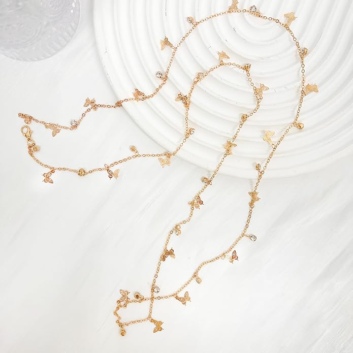 Irregular Y2k Long Y-shaped Necklace with Zircon Inlaid Sparkling Brick Tassel Pendant Double-Layer Chain High-end Fashion Accessory Women's