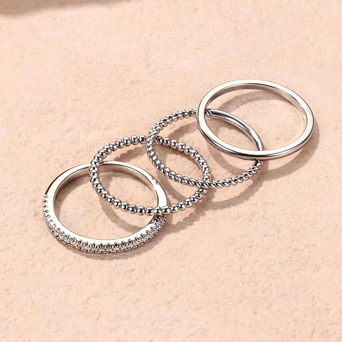 Florideco Stackable Rings for Women Non Tarnish Dainty 14K Gold Plated Stacking Thin Ring Set Trendy Statement Minimalist Cubic Zirconia Band Rings Promise Engagement Rings Size 5-10