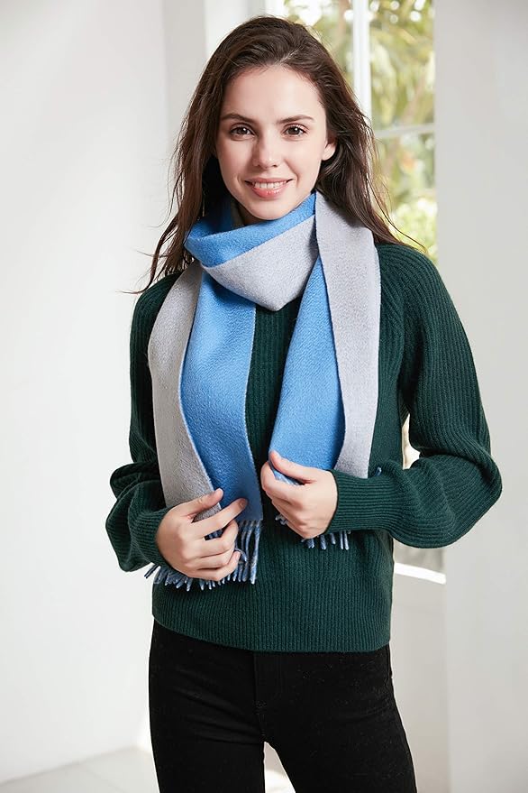 EURKEA 100% Cashmere 2025 Winter Scarf for Women Fringed Edges Warm & Soft Lightweight Solid/Plaid/Two-Tone Free Size