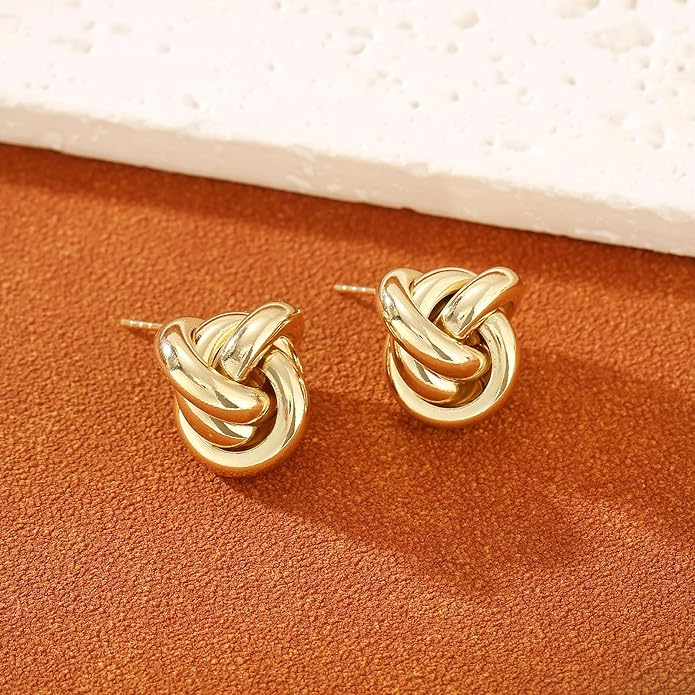 14K Gold Plated Knot Earrings for Women Gold Silver Earrings Heart Link Drop Dangle Earring Chunky Golden Knotted Statement Jewelry
