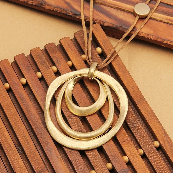 Boho Necklaces for Women Chunky Circle Necklace Layered Boho Circle Leather Choker Necklace Long Vintage Necklaces Bohemian Jewlery Gifts