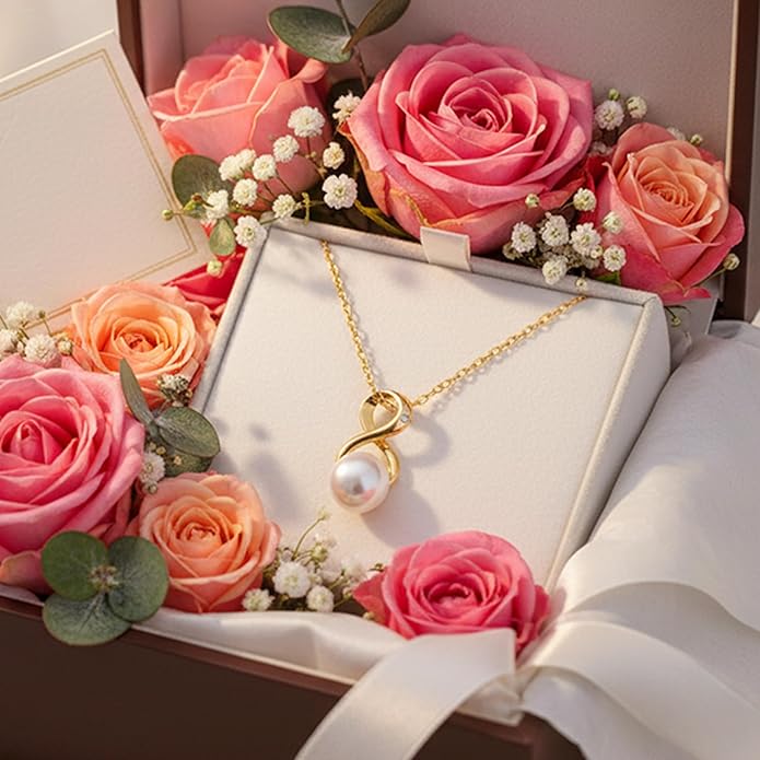 CHAULRI Premium Cultured Freshwater White Pearl Pendant Necklace 18K Gold Plated Sterling Silver gifts for Women for Her Wife Mom Daughter