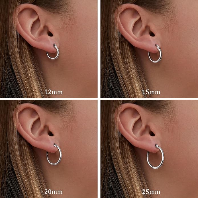 4 Pairs Titanium Hoop Earrings for Sensitive Ears Hypoallergenic Pure Titanium Earrings for Women Men G23 Lightweight Small Huggie Hoop Earrings Set 12MM 15MM 20MM 25MM