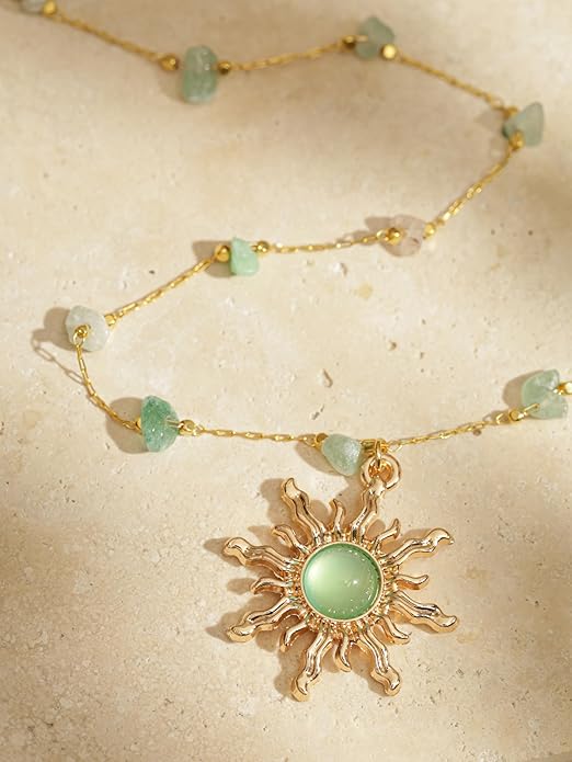 Sacina Sun Choker Necklace, Natural Crystal Necklace, Boho Hippie Jewelry, Christmas Jewelry Gift For Women
