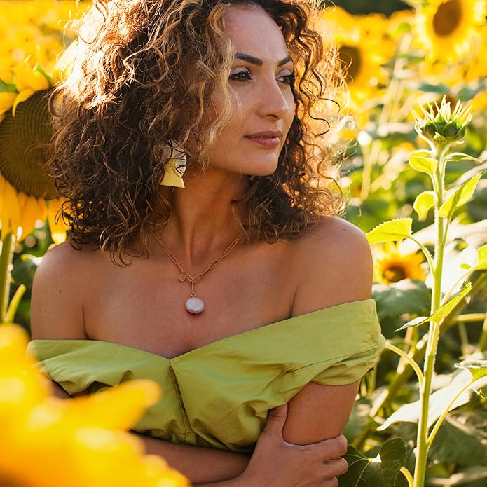 CANEVINKA 18K Gold Plate Coin Pendant Necklace for Women Dainty Compass Sunflower Necklaces Personalized Chain Layered Jewelry