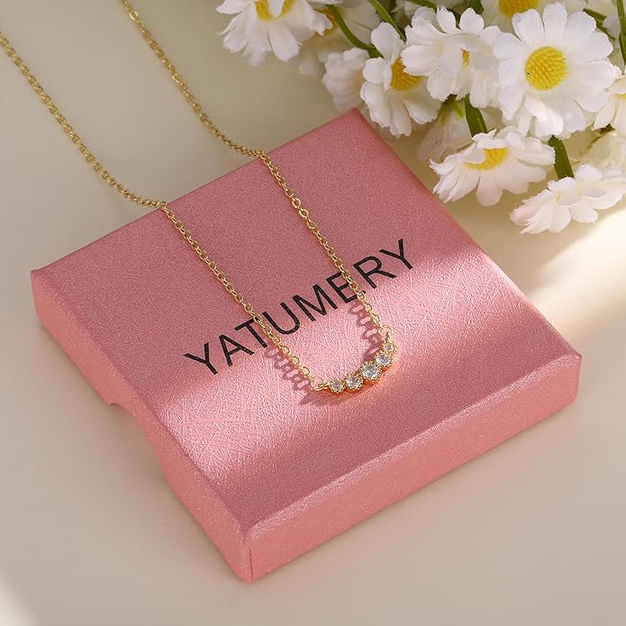 Cubic Zirconia Necklace, Dainty 14k Gold Plated Diamond Necklaces For Women Choker Necklace Simple Gold Plated CZ Jewelry Necklaces for Women Trendy Gifts