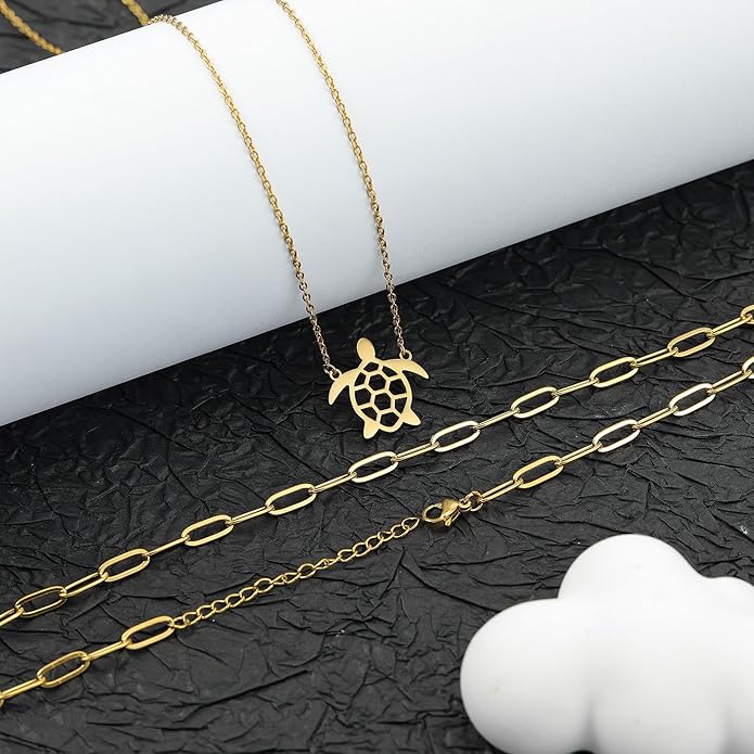 Sunflower Jewellery Layered Gold Dragon Pendant Necklace with Chain Link Choker, Gothic Fantasy Style, Double Chain Design