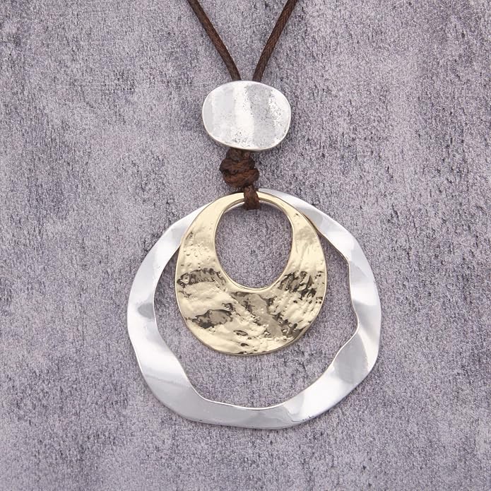 Boho Necklaces for Women Chunky Circle Necklace Layered Boho Circle Leather Choker Necklace Long Vintage Necklaces Bohemian Jewlery Gifts
