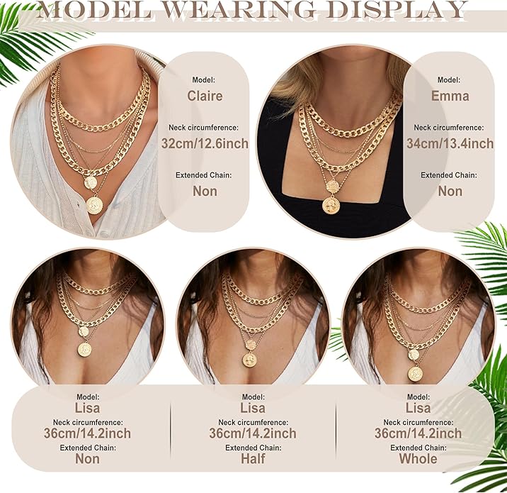 MJartoria Layered Necklaces for Women Trendy Retro Coin Pendant Necklace Dainty Chunky Chain Choker Necklaces for Jewelry Birthday Gifts