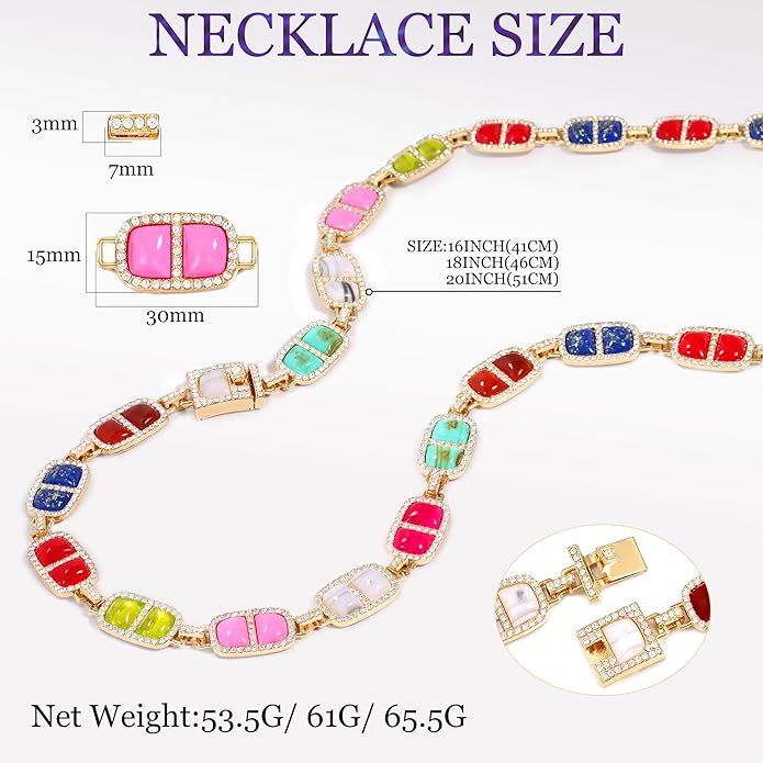 Chunky Necklace for Women 12 Colors Diamond Stone Gold Statement Necklace for Women Full Trendy Blue Birthstone Choker Necklace for Women Square Design Necklace Jewelry