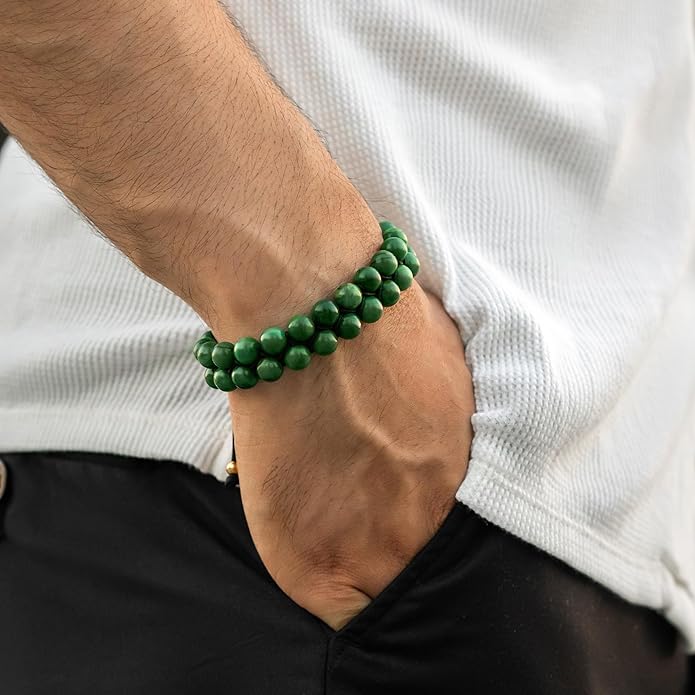 RTZN Jade Bracelet for Men – Premium Artisan Handcrafted Authentic Dark Green Jade Bracelet – 8MM Beaded Stone Mens Jade Bracelets