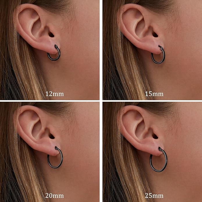 4 Pairs Titanium Hoop Earrings for Sensitive Ears Hypoallergenic Pure Titanium Earrings for Women Men G23 Lightweight Small Huggie Hoop Earrings Set 12MM 15MM 20MM 25MM