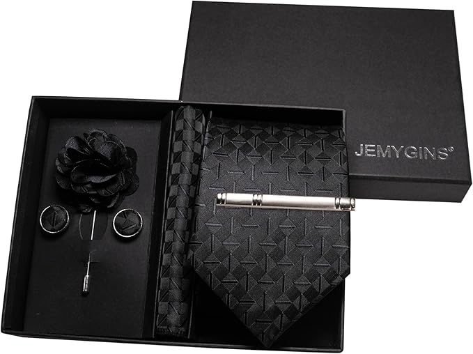 JEMYGINS Mens Tie and Lapel Pin Necktie Pocket Square Cufflinks and Tie Clip Sets for Business Casual 5PCS