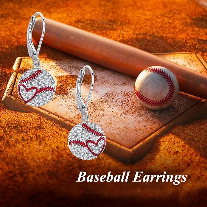 YFN Sports Jewelry Earrings 925 Sterling Silver Baseball Softball Basketball Rugby Football Tennis Volleyball Earrings for Women and Sports Fans Gifts