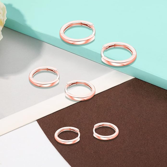 3 Pairs 925 Sterling Silver Hoop Earrings 14K White Gold Plated Small Silver Hoops Cartilage Huggie Earrings for Women Men