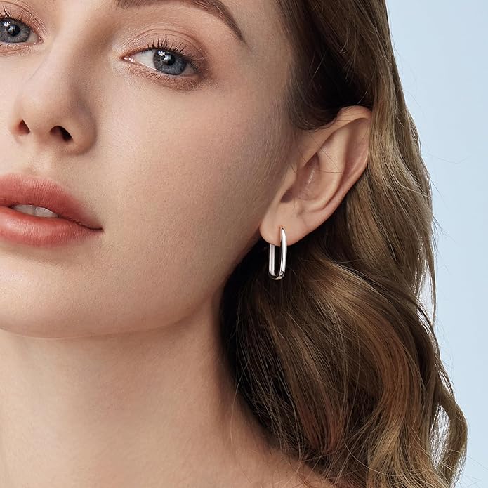 925 Sterling Silver Hoop Earrings for Women Trendy Small Square Hypoallergenic 14K Gold Plated Hoop Earrings Geometric Minimalist Rectangle Hoops Earrings