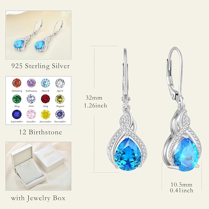 Infinity Teardrop Jewelry Set for Women Aquamarine Necklace & Earrings March Birthstone Jewelry