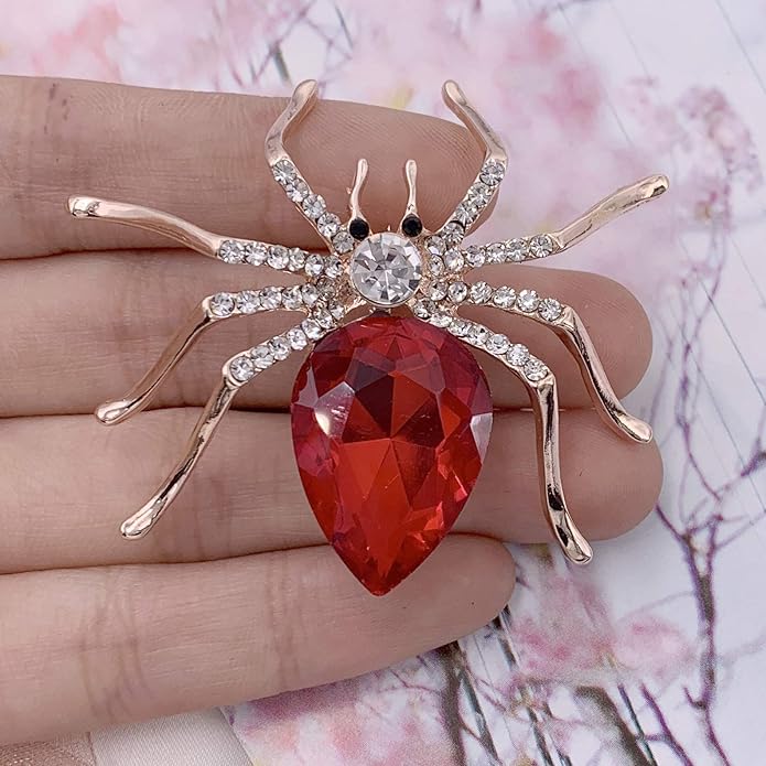SELOVO Spider Scarf Brooch Pin Broach Crystal Jewelry Rose Gold Tone