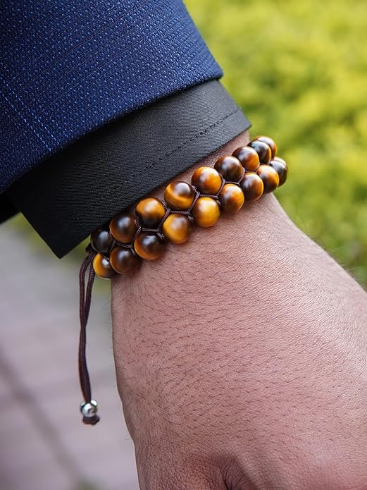 RTZN® Tigers Eye Bracelet for Men – Premium Artisan Handcrafted Golden Brown Tiger Eye Bead Bracelets – Natural Stone Tiger Eye Bracelet Men – Beaded Bracelets for Men