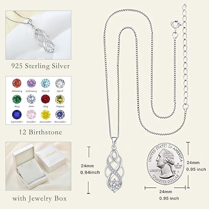 Infinity Celtic Knot Necklace 925 Sterling Silver Irish Pendant Birthstone Jewelry for Women