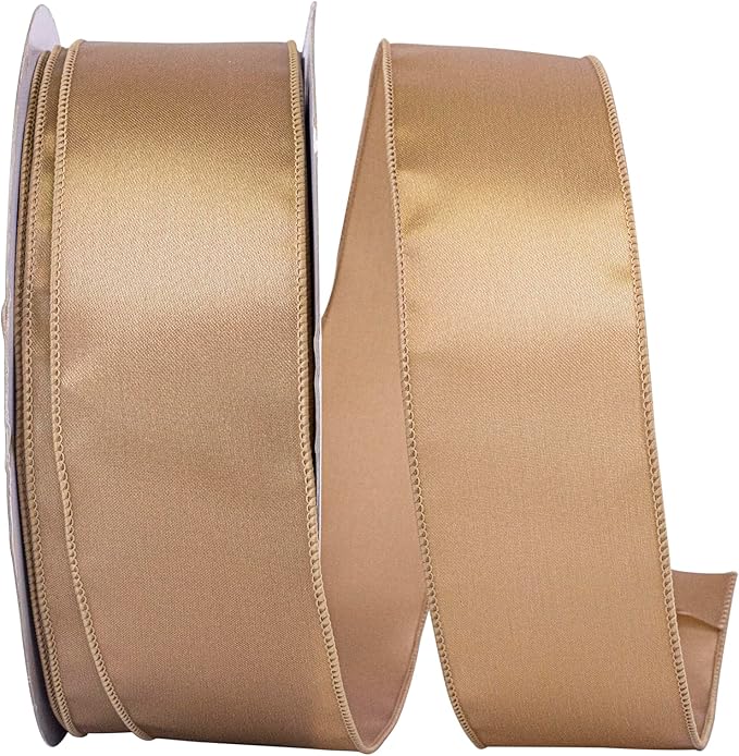 Reliant Ribbon 92575W-974-40K Satin Value Wired Edge Ribbon, 2-1/2 Inch X 50 Yards, Antique Gold