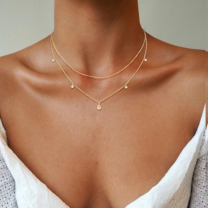Layered Necklaces For Women,Dainty Gold Plated Necklace Stack Prom Layering Necklaces For Women Trendy Chain Cross Choker Necklace Set Fashion Accessories