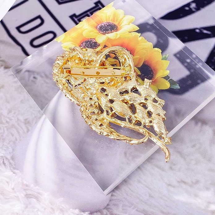 LAXPICOL Vintage Clear Austrian Crystal Elegant Flower Bouquet Wing Brooch for Women