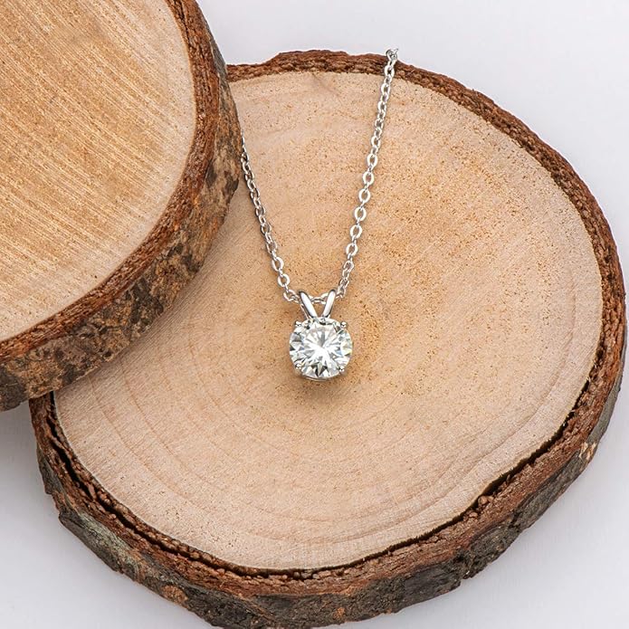 AINUOSHI Moissanite Necklace for Women, 1CT, 2CT, 3CT, 4CT Solitaire Moissanite Pendant Necklace, D-E Color with GRA Certificate, 925 Sterling Silver with 18K Gold Plating, Mother Mom Wife Girlfriend Gifts with Jewelry Box Packed
