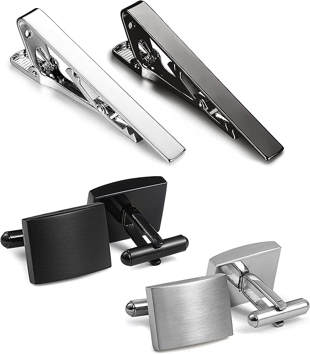 FIBO STEEL Cufflinks for Men Classic Black Cufflink Set Unique Round Square Rectangle Cuff Links for Business Shirt Formal Wedding Tuxedo Groom Suit Accessories Men Present