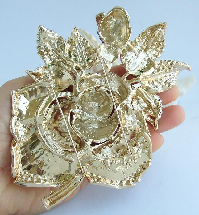 Gorgeous Wedding 5.32" Big Rose Flower Brooch Pin Austrian Crystal Pendant BZ2994