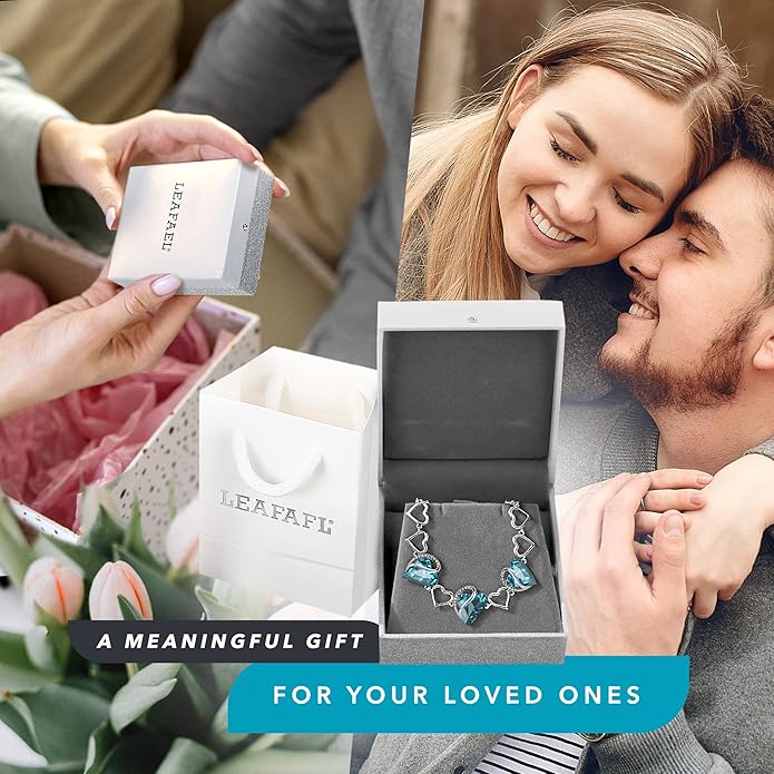 Leafael Infinity Love Heart Link Bracelets, Birthstone or Healing Stone Crystal Bracelet for Women, Silver Tone Jewelry Gifts for Her, 7-inch Chain and 2-inch Extender