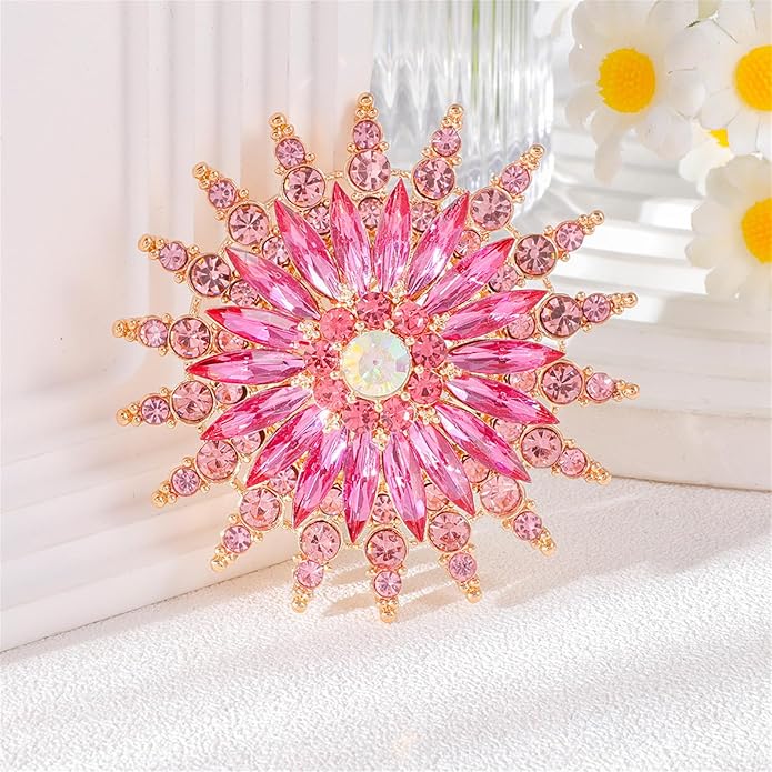 Rhinestone Sunflower Brooch Pin Red Pink Flower Brooch Stylish Crystal Brooch Elegant Clothing Hat Bag Accessories Jewerly for Women