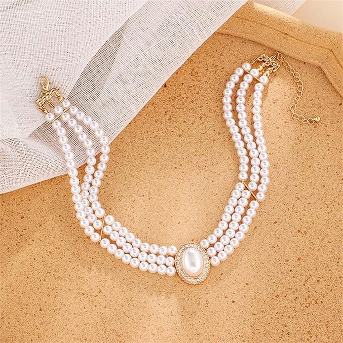 BABEYOND Round Imitation Pearl Choker Necklace Multi Strands Choker 20s Flapper Necklace Accessories for Gatsby Themed Party