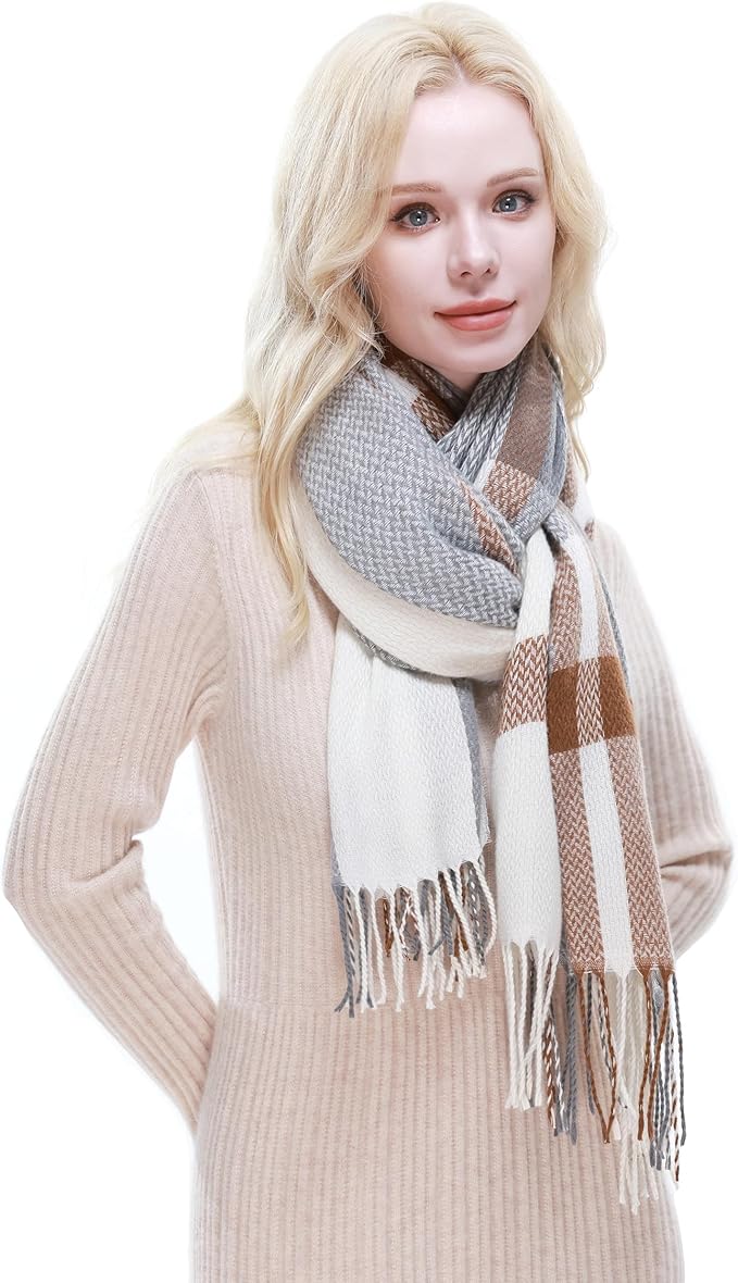RIIQIICHY Plaid Scarf for Women Fall Winter Pashmina Scarves Wraps for Cold Weather Warm Large