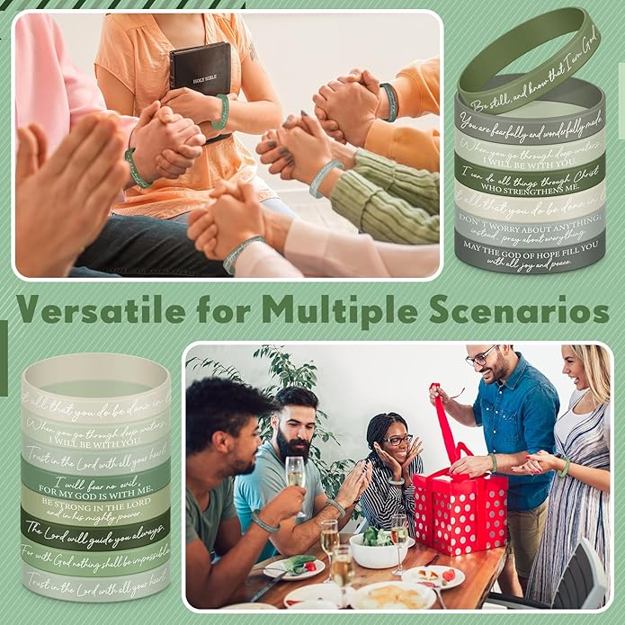 Ecation Bible Verses Bracelets Bulk Scripture Silicone Wristbands Inspirational Motivational Quote Rubber Wristbands Christian Bracelets for Easter Carnival Party Favors