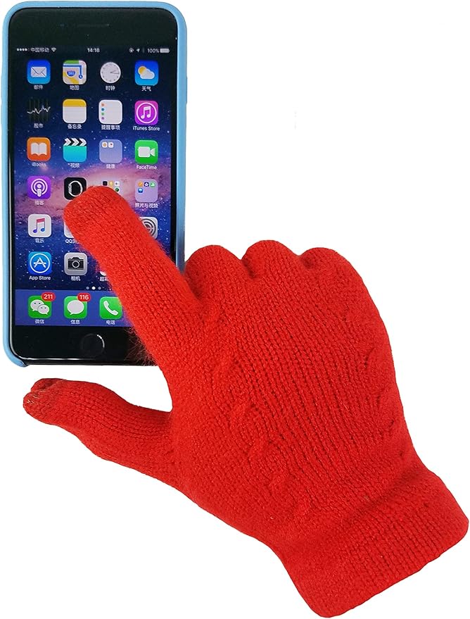 BRUCERIVER Women's Ultra Soft Knit Scarf & Glove Set Touchscreen Function Cable Design