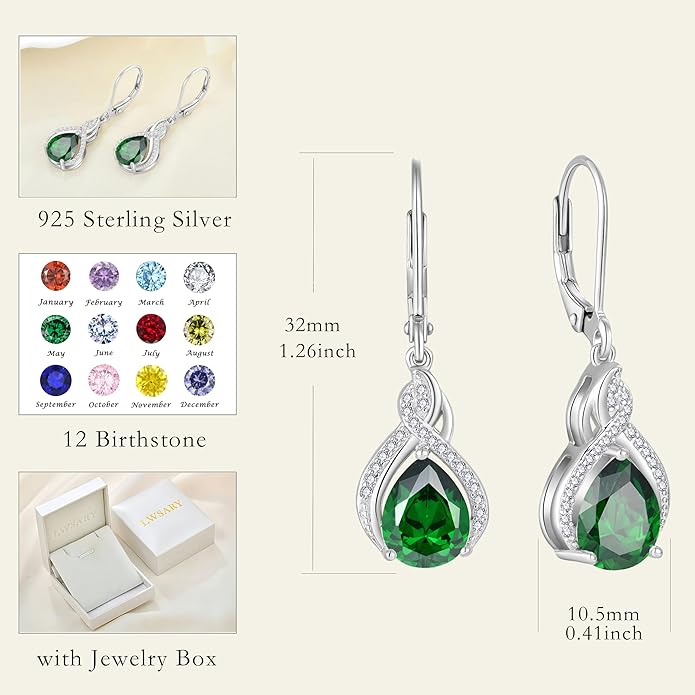 Infinity Teardrop Jewelry Set for Women Emerald Necklace & Earrings May Birthstone Jewelry