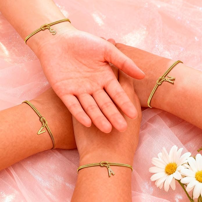Friendship Bracelet for Women Gold Initial Bracelets 14K Gold Plated Knot Letter A-Z Initial Bracelet for Women Dainty Forever Layered Chain Bracelets Jewelry Birthday Gift for Best Friend