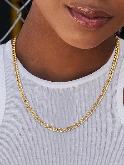 ChainsHouse Miami Cuban Link Chain Necklace for Men, 4.8mm/6mm/10mm/14mm Width, 14K Gold Plated/Stainless Steel/Black Mens Chunky Hip Hop Necklace Curb Chains, 14"-30" Length, Come Gift Box