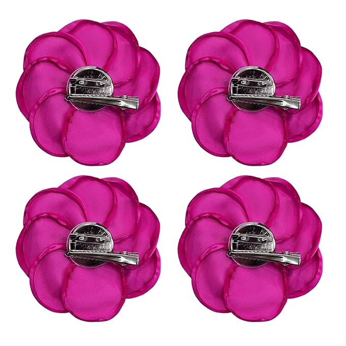 Sanrich Women's Brooches 4pcs Rose Flower Hair Clip Mexican Hair Flowers Clips Hairpin Brooch Tea Party Hats Headpieces (hot pink)