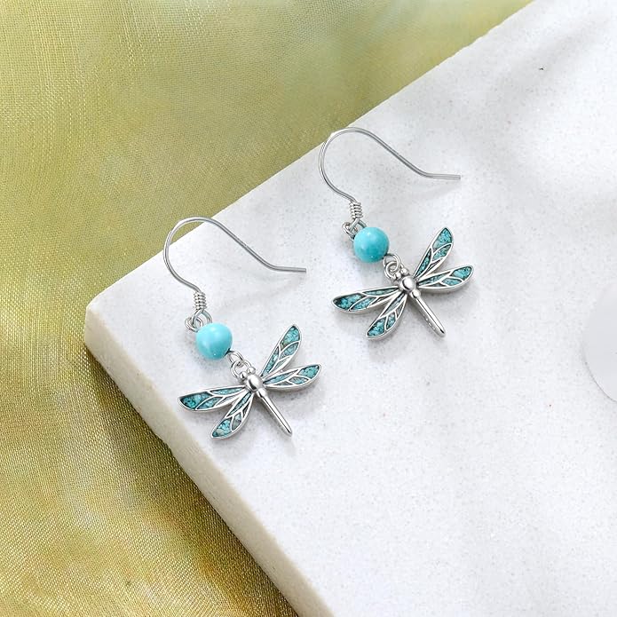 PROESS Turquoise Earrings 925 Sterling Silver Owl/Dragonfly/Butterfly/Hummingbird Earrings Butterfly Jewelry Gifts for Women Christmas Mothers Day