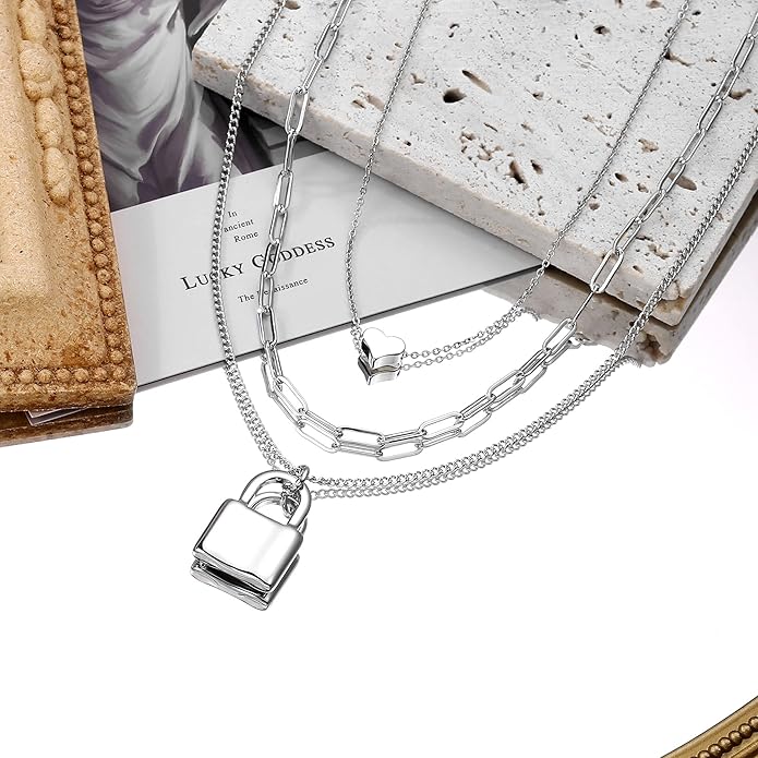 Turandoss Dainty Layered Choker Necklace, Handmade Y Pendant Necklace Multilayer Bar Disc Necklace Adjustable Layering Choker Necklaces for Women