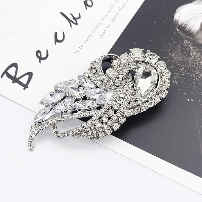 LAXPICOL Vintage Clear Austrian Crystal Elegant Flower Bouquet Wing Brooch for Women