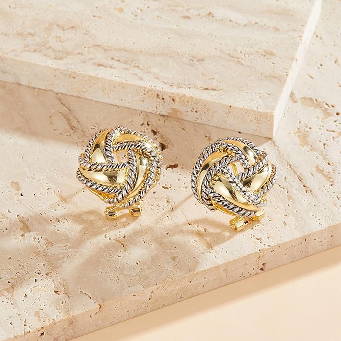 Two Tone Earrings for Women Gold and Silver Crossover Half Hoop Statement Earring Designer Stud Earrings