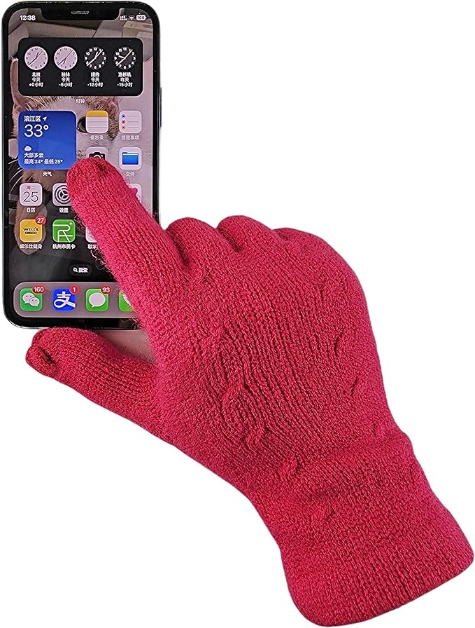 BRUCERIVER Women's Ultra Soft Knit Scarf & Glove Set Touchscreen Function Cable Design
